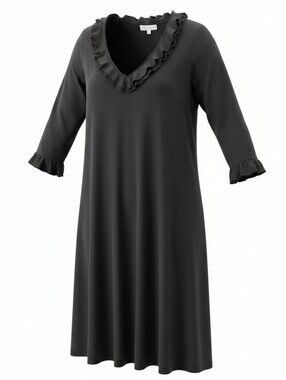 HARLOW | Black Ruffle Trim V Neck Goth Witchy Dark Fairy Midi Dress | 16